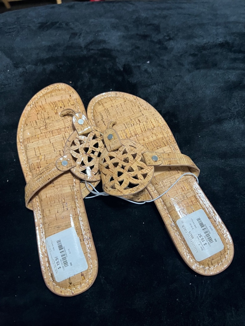 Nordstrom Cork-Texture Tan Cutout Slide Sandals